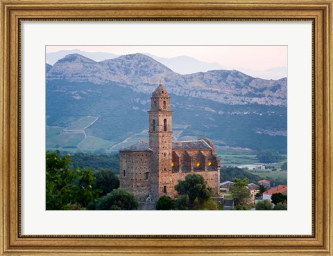 Framed Church in Village of Patrimonio, Corsica, France Print