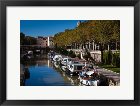 Framed Canal de la Robine by the Cours Mirabeau Print