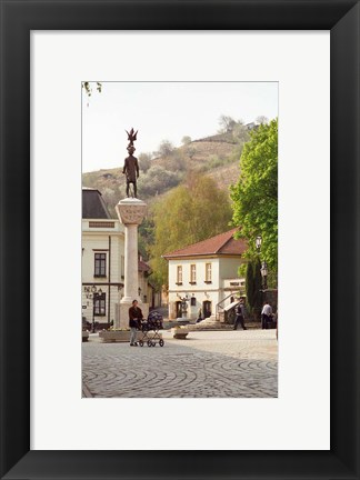 Framed Main Square with Statue, Tokaj, Hungary Print