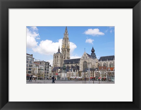 Framed Statue of Rubens and Our Lady&#39;s Cathedral Print