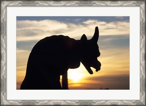 Framed Chimera of Notre Dame Cathedral at Sunset Print