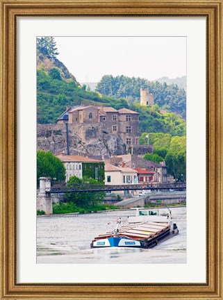 Framed Chateau de Tournon, River Rhone and Pedestrian Bridge M Seguin, Tournon-sur-Rhone, Ardeche, France Print