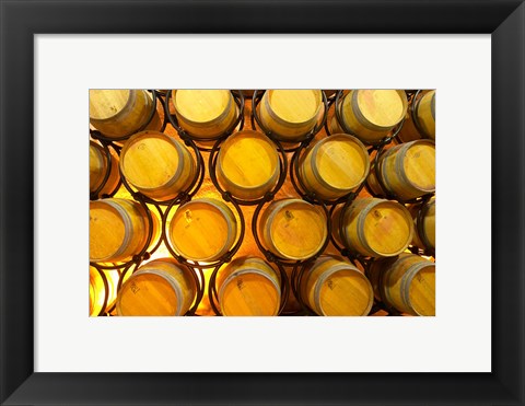 Framed Oak Barriques Winery, Chateau Thieuley, France Print