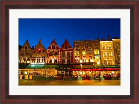 Framed Cafes in Marketplace in Downtown Bruges, Belgium Print
