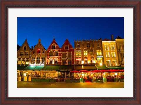 Framed Cafes in Marketplace in Downtown Bruges, Belgium Print