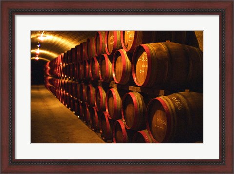 Framed Barrels of Tokaj Wine in Disznoko Cellars, Hungary Print
