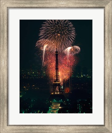 Framed Fireworks, Eiffel Tower, Paris, France Print