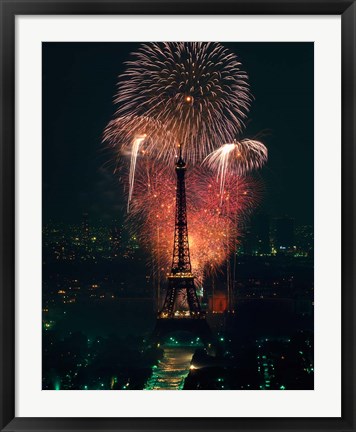 Framed Fireworks, Eiffel Tower, Paris, France Print