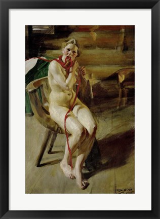 Framed Nude Braiding Her Hair, 1907 Print