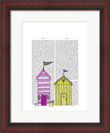 Framed Beach Huts 3 Illustration Print