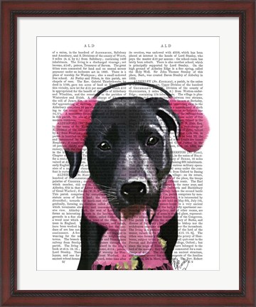 Framed Black Labrador With Ear Muffs Print
