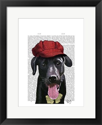 Framed Black Labrador With Red Cap Print