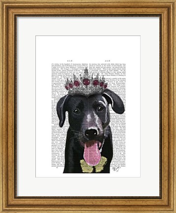 Framed Black Labrador With Tiara Print