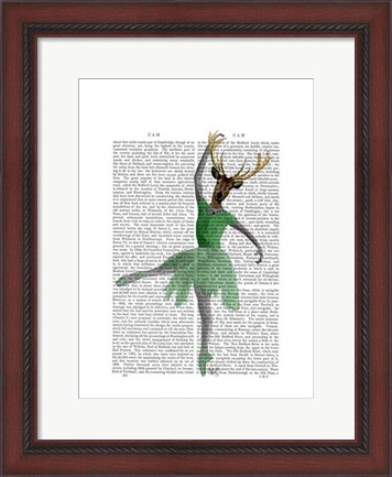 Framed Ballet Deer in Green I Print
