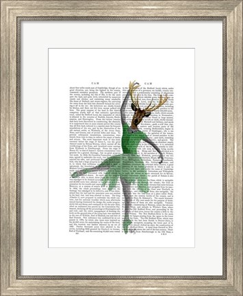Framed Ballet Deer in Green I Print
