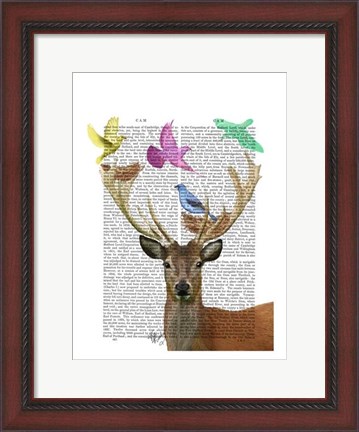 Framed Deer and Birds Nests Pastel Shades Print