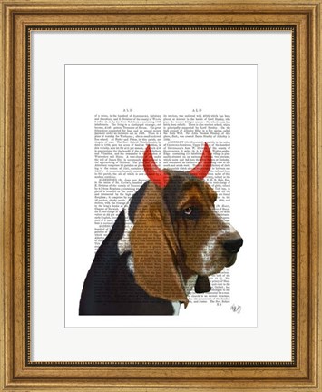 Framed Basset Hound and Devil Horns Print