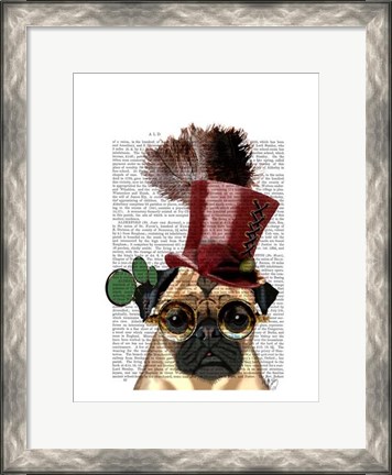 Framed Pug with Steampunk Style Top Hat Print