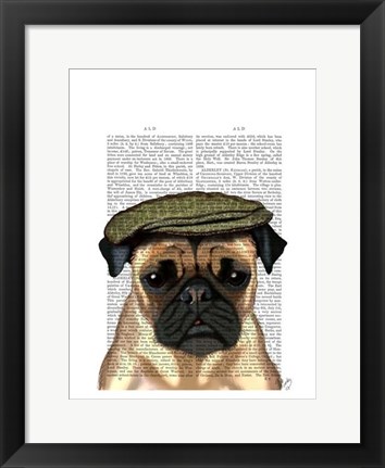 Framed Pug in Flat Cap Print