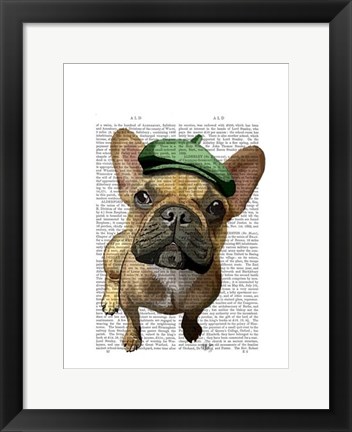 Framed Brown French Bulldog with Green Hat Print