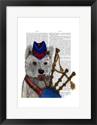 Framed West Highland Terrier and Bagpipes Print