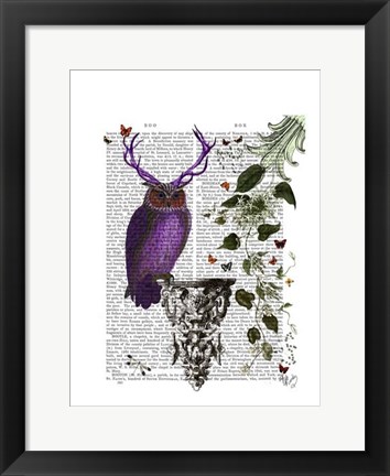 Framed Purple Owl With Antlers Print
