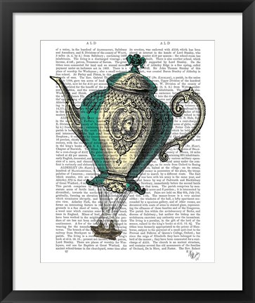 Framed Flying Teapot 1 Green and Yellow Print