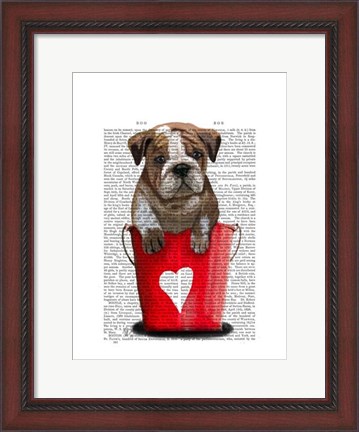 Framed Bulldog Bucket Of Love Red Print