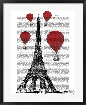 Framed Eiffel Tower and Red Hot Air Balloons Print