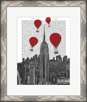 Framed Empire State Building and Red Hot Air Balloons Print