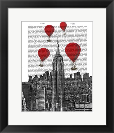 Framed Empire State Building and Red Hot Air Balloons Print