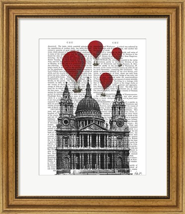 Framed St Pauls Cathedral and Red Hot Air Balloons Print