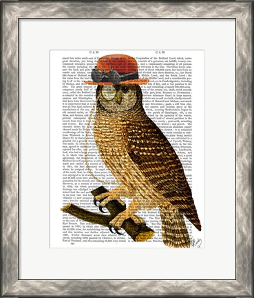 Framed Owl with Steampunk Style Bowler Hat Print