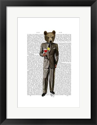 Framed Bear with Cocktail Print