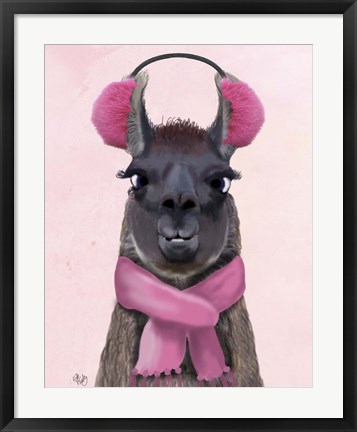 Framed Chilly Llama Pink Print