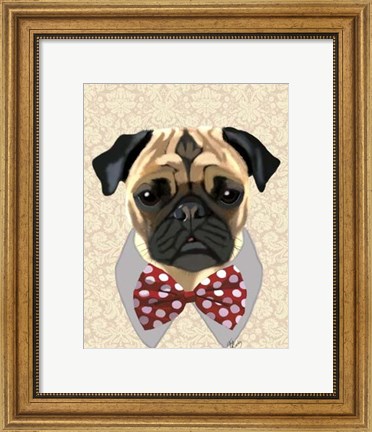 Framed Pug with Red and White Spotty Bow Tie Print
