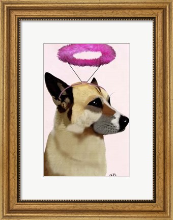 Framed Dog with Pink Halo Print