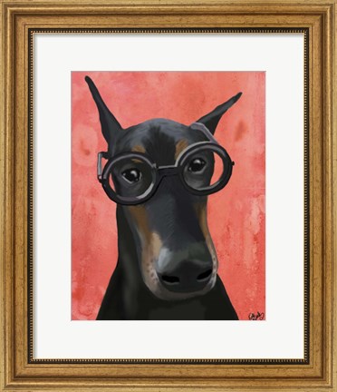 Framed Doberman With Glasses Print