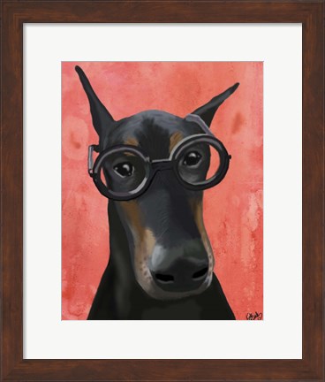 Framed Doberman With Glasses Print