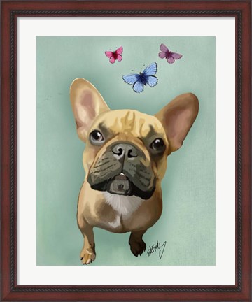Framed Brown French Bulldog and Butterflies Print