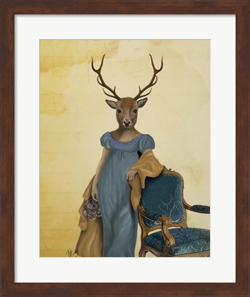 Framed Deer In Blue Dress Print