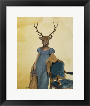 Framed Deer In Blue Dress Print