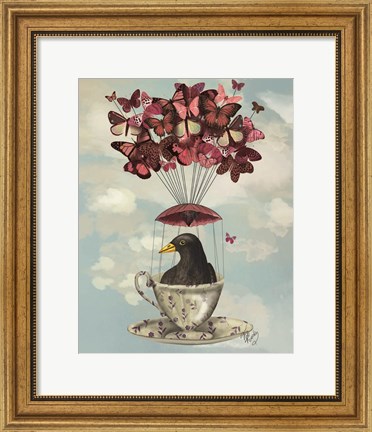 Framed Blackbird In Teacup Print