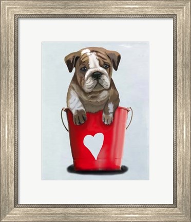 Framed Bulldog Bucket Of Love Red Print