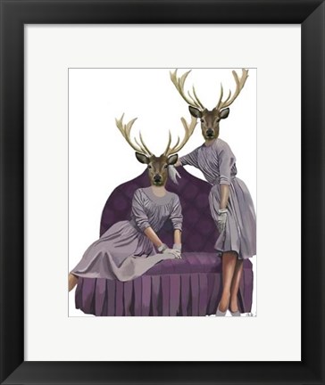 Framed Deer Twins in Purple Dresses Print
