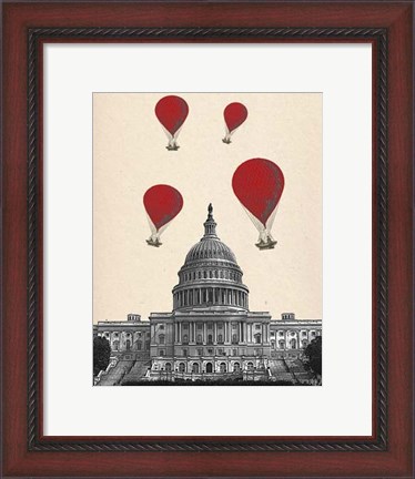 Framed US Capitol Building and Red Hot Air Balloons Print