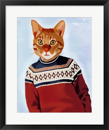 Framed Cat in Ski Sweater Print