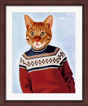Framed Cat in Ski Sweater Print