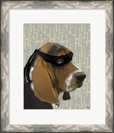 Framed Ninja Basset Hound Dog Print