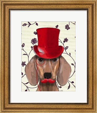 Framed Dachshund With Red Top Hat Print